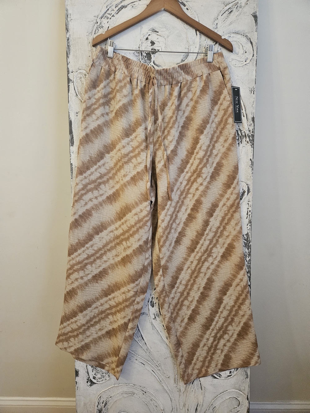 Wide-Leg Tie-Dye Pull-On Pants in Beige - Women